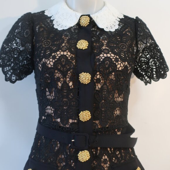 Womens Self-Portrait Black White Guipure Lace Sheath Cindy Mini Dress 6 - Picture 3 of 16